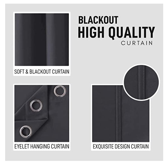 AR Ware Blackout Curtains For Bedroom - 2 Panels with Tie Backs and Eyelets Thermal Blackout Curtains - Energy Saving lightweight curtains, Noise Reducing, Soft Curtains Bedroom