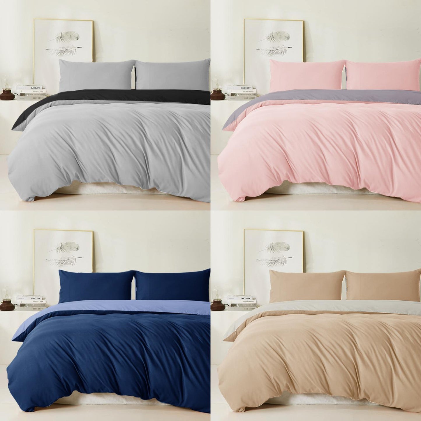 AR Ware Reversible Duvet Cover Set Washable Microfiber Soft Duvet Set with pillowcases Washable Single Double King Super King