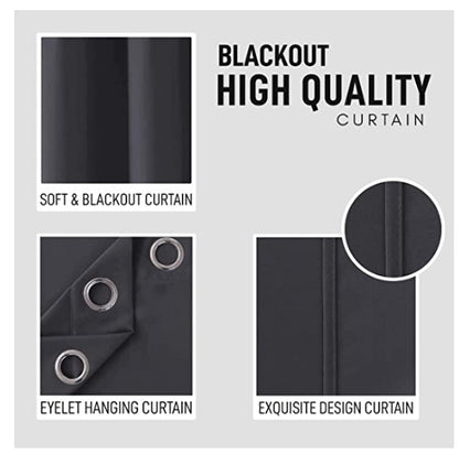 AR Ware Blackout Curtains For Bedroom - 2 Panels with Tie Backs and Eyelets Thermal Blackout Curtains - Energy Saving lightweight curtains, Noise Reducing, Soft Curtains Bedroom